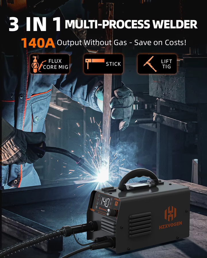 HZXVOGEN HVM200 3-in-1 MIG TIG MMA Schweißgerät Synergy Inverter, Tragbare Halbautomatische Schweißmaschine für Metall und Eisen, Schwarz - Bild 2