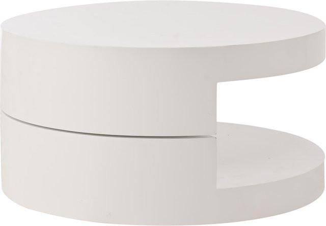 Zylindrischer Couchtisch mit 360 Grad drehbarer Tischplatte und LED-Lichtstreifen in Weiß, B/T/H: 70 x 70 x 35,5 cm - Bild 1