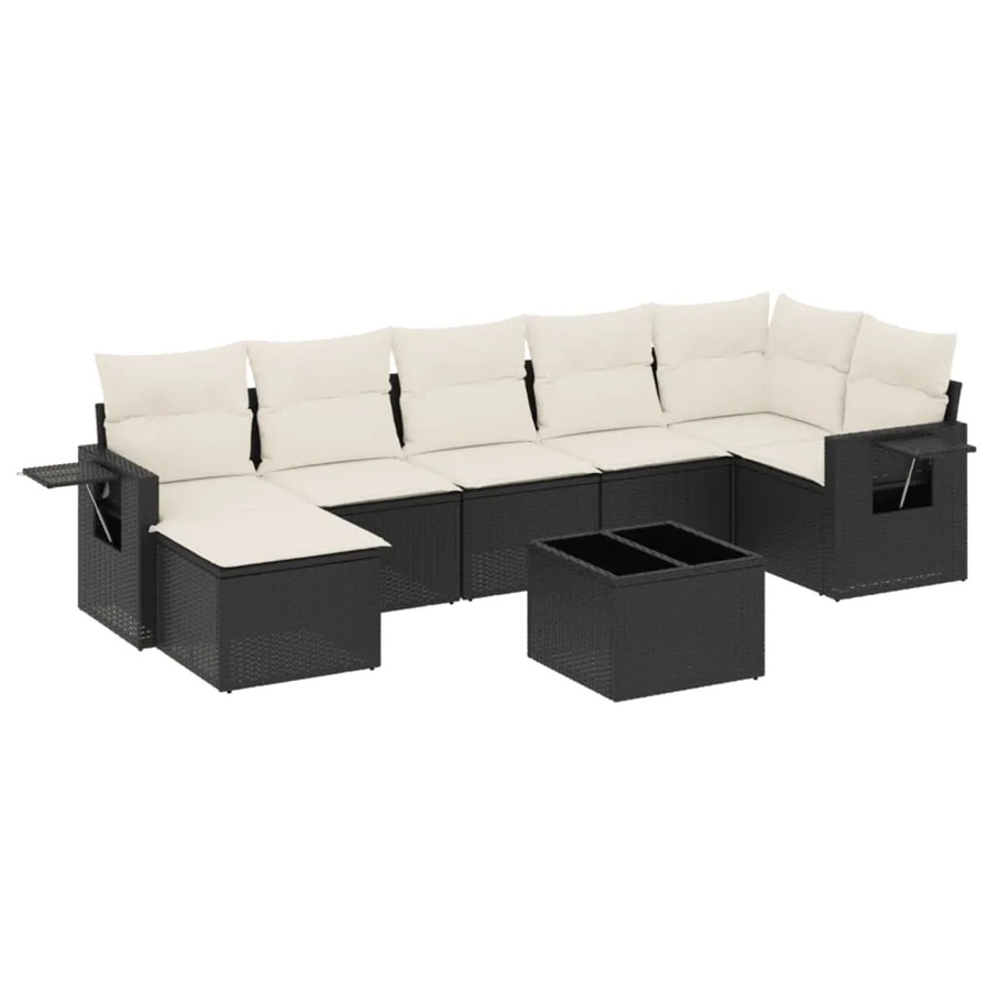 vidaXL 8-tlg Garten-Sofagarnitur in L-Form aus Polyrattan mit Kissen in Schwarz und Cremeweiß - Bild 2