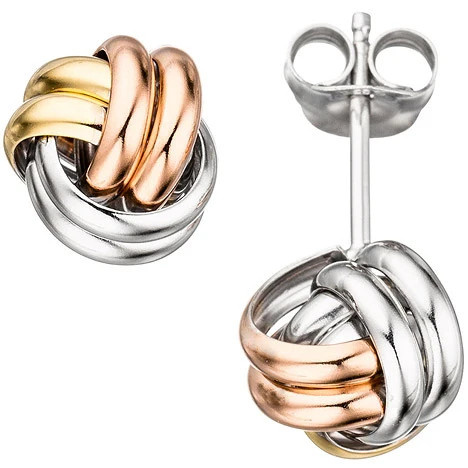 Colfem Ohrstecker Knoten, 925 Sterling Silber, tricolor, Unisex - Bild 1