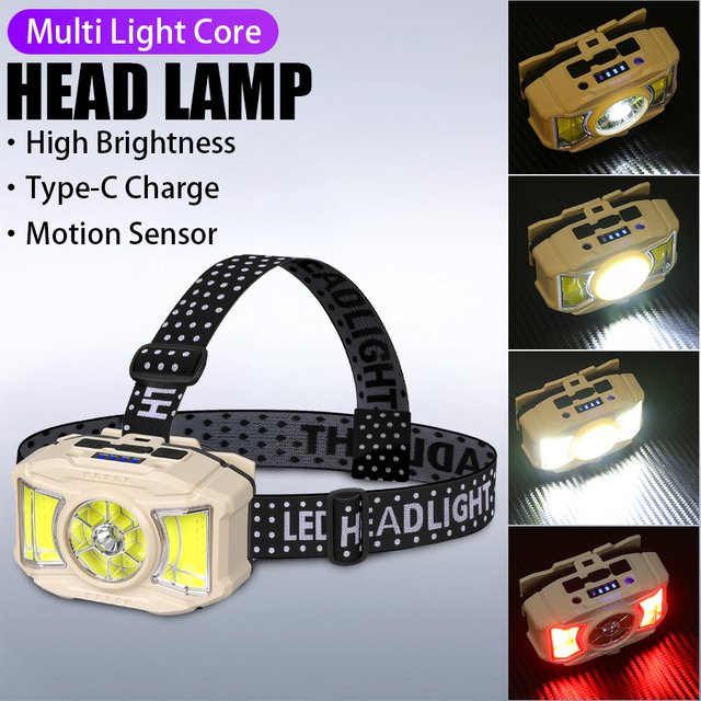 Heinast Wiederaufladbarer COB LED Stirnlampe mit Bewegungssensor und RGBW-Funktion für Camping und Bergbau - Bild 1