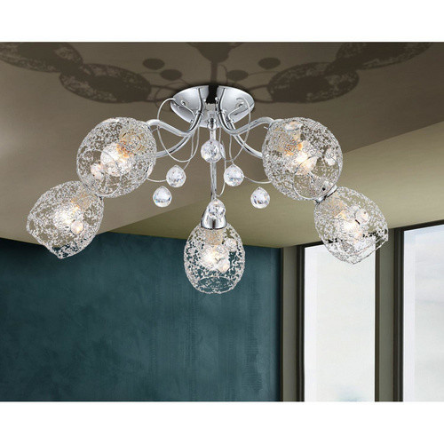 GLOBO LIGHTING Deckenleuchte KORDULA in Chrom und Grau mit Glaskristallen, Durchmesser: 45 cm - Bild 2