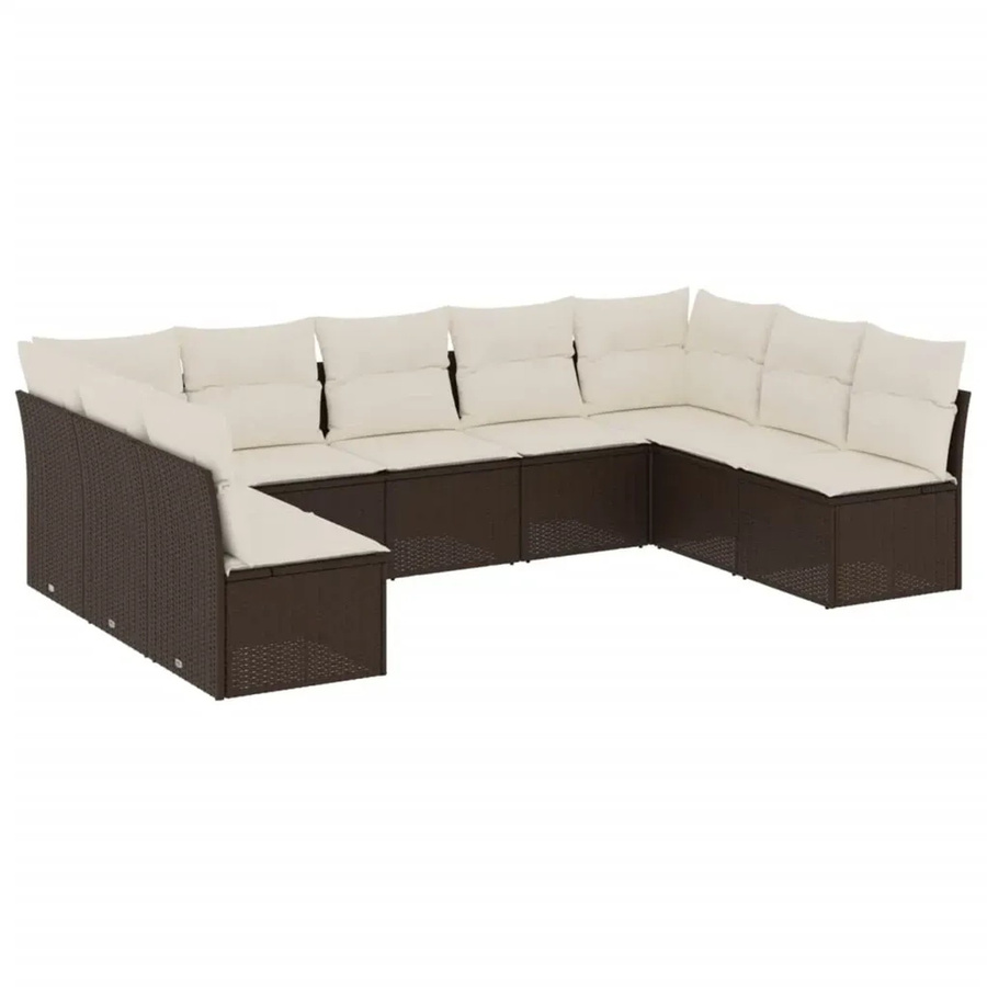 vidaXL 9-tlg. Garten-Sofagarnitur in U-Form aus Poly-Rattan mit Kissen in Braun und Weiß - Bild 2