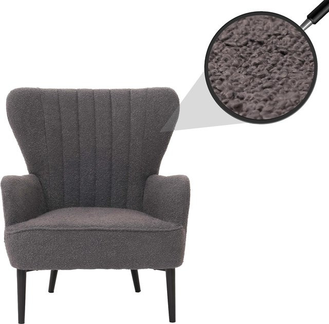 MCW Lounge-Sessel K37 in Dunkelgrau mit Bouclé-Stoff und Metallgestell im Retro-Vintage-Stil - Bild 2