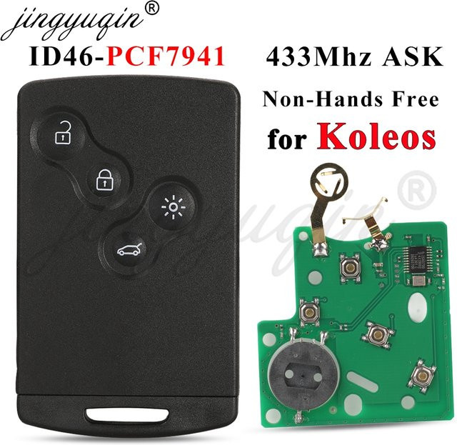 Jingyuqin Auto-Fernbedienungsschlüssel für Renault Koleos 2008–2016, ID46 PCF7941, 433 MHz, schlüsselloser Kartensteuerungsschlüssel mit 4 Tasten, Schwarz - Bild 1