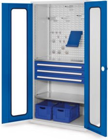 Kappes Schubaldenschrank RasterPlan Mod. 32 mit abschließbaren Sichtfenstertüren, Farbe: Grau/Weiß, B: 100 cm, H: 195 cm, T: 60 cm - Bild 1