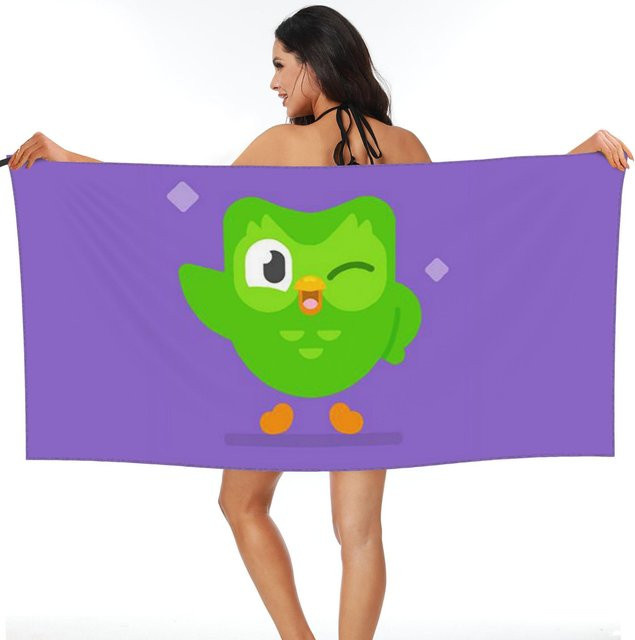 Duolingo Eule Duo Strandtuch aus weicher Mikrofaser, lila, B/H: 80 x 160 cm - Bild 1
