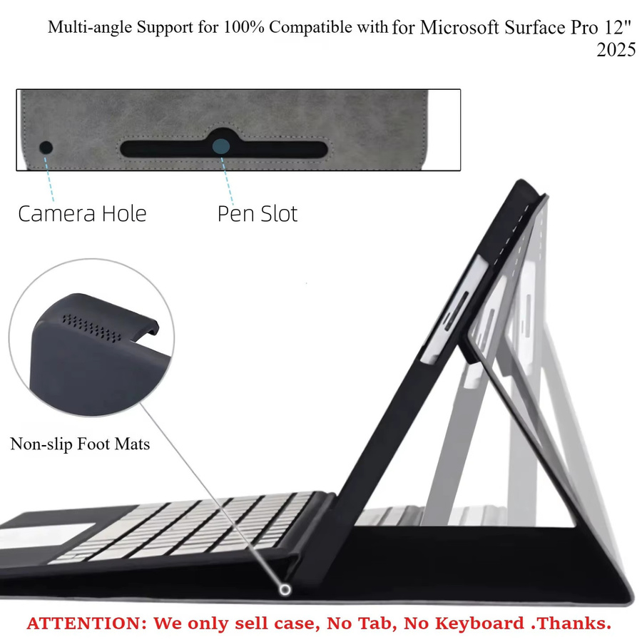 YNMIWEI Business-Hülle für Microsoft Surface Pro 12 Zoll (2025) aus PU-Leder in Braun mit Mehrfach-Winkelansicht-Ständer und Tastaturhalterung - Bild 3