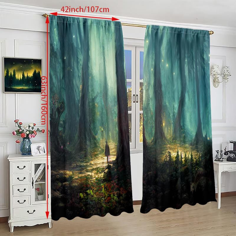 2er-Set Vorhänge mit Landschaftsdruck von Household supplies MH, transparentes Polyester in Multicolour, B: 60 cm, H: 150 cm - Bild 1