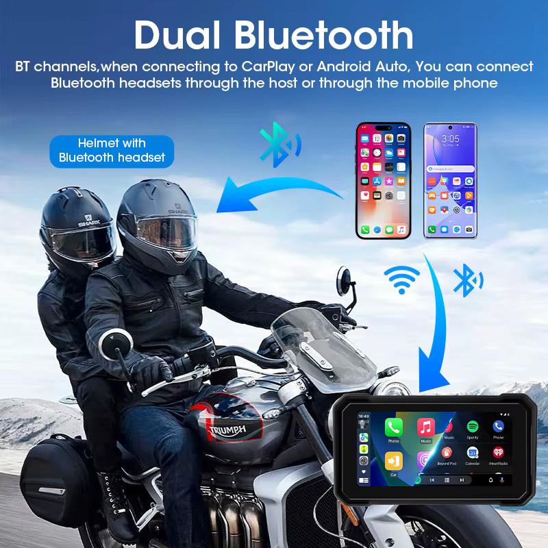 Jansite Tragbares 6,25 Zoll Motorrad-GPS-Navigationsgerät mit kabellosem CarPlay und Android Auto, Moto-Monitor mit DVR-Funktion, IPX7 wasserdicht, unterstützt 4K+1080P, Schwarz - Bild 3