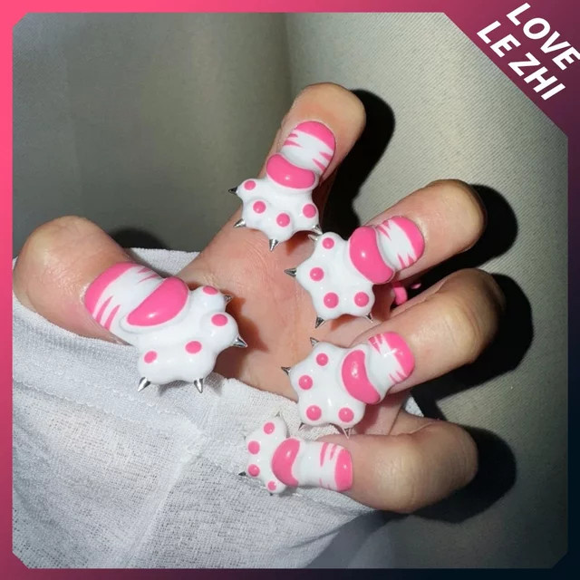 keeppley Press On Nails, XL Quadratisch, 3D Cartoon Bär, Glänzend, 10 Stück - Bild 1