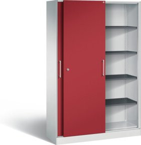 C+P Schiebetürenschrank Asisto aus Metall mit Schloss, Front Rubinrot, Korpus Lichtgrau, H x B x T: 198,0 x 120,0 x 43,5 cm - Bild 1