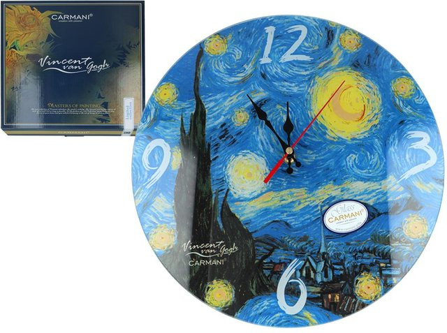 Dekorative Wanduhr Carmani mit Van Gogh Sternennacht Gemälde Motiv in Blau, rund und analog - Bild 1