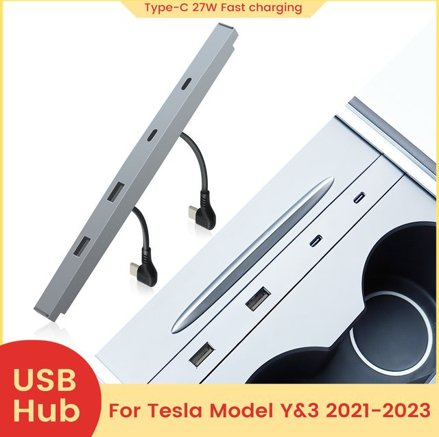 TomoStrong USB-C Schnellladegerät 27W Intelligente Docking Station USB Shunt Hub Auto Adapter für Tesla Modell 3 und Modell Y (2021-2023) - Bild 1