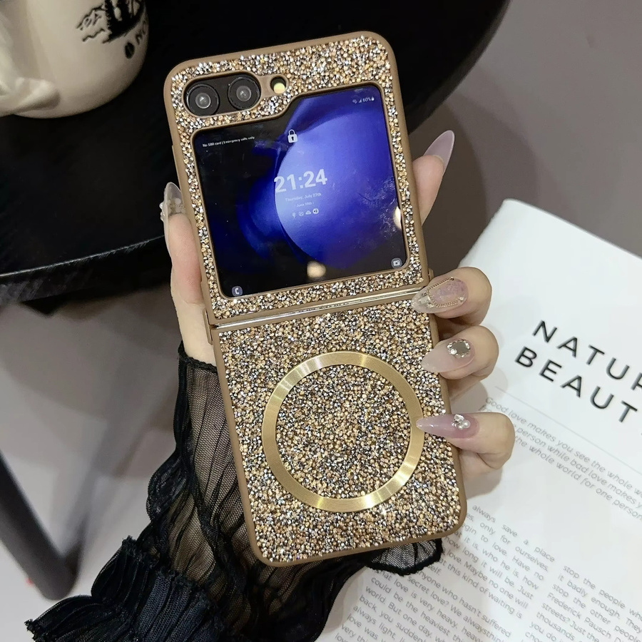 Magnetische funkelnde Diamant Handyhülle mit TPU Soft Edge für Samsung Galaxy Z Flip 7, Z Flip 6, Z Flip 5, Z Flip 4 und Z Flip 3 in Schwarz - Bild 2
