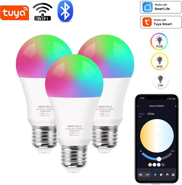 AILEHKUO Zigbee Smart Glühbirne RGB E27 LED Lampe mit Tuya, kompatibel mit Alexa, Google Home und SmartThings - Bild 1