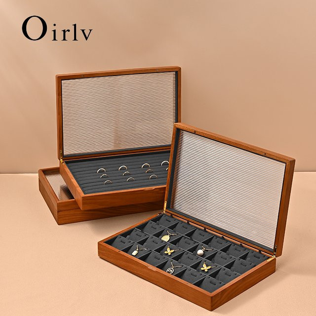 Oirlv Schmuckschatulle aus Holz als Organizer für Ringe, Halsketten, Ohrringe und Armbänder in Grau und Braun - Bild 1