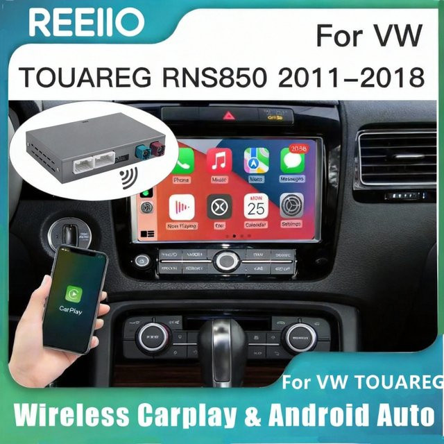 REEIIO Kabelloses CarPlay und Android Auto Interface für VW Touareg mit 8-Zoll-Bildschirm für RNS850 (2011-2018) inklusive AirPlay und Bluetooth Multimedia-Funktion - Bild 1