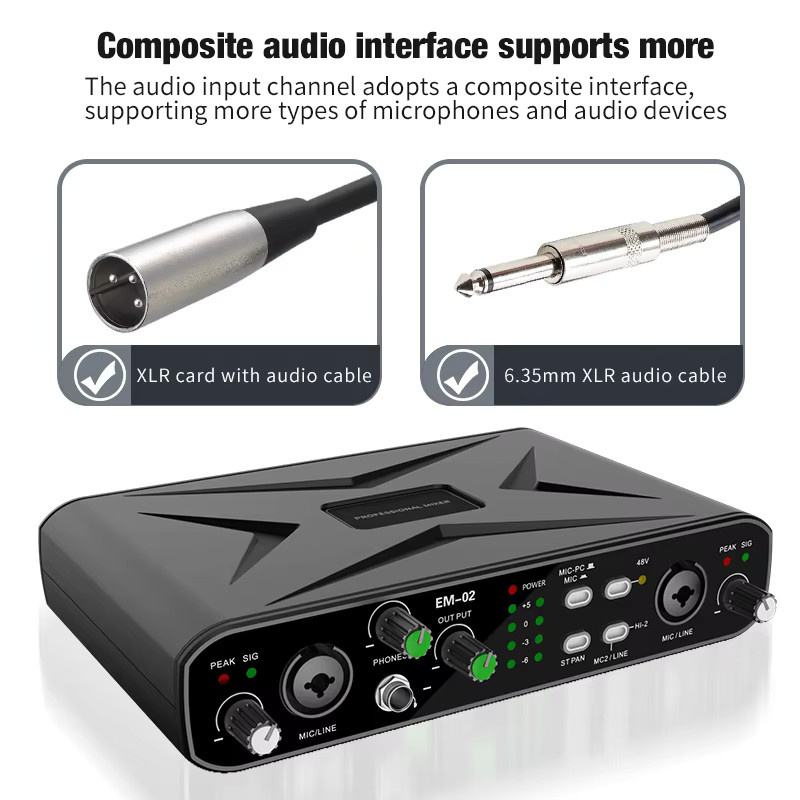 VBNM Audio-Schnittstelle mit Mikrofon in Schwarz, 48 V Vorverstärker, 32 Bit/384 kHz Audio-Auflösung für E-Gitarre und professionellen Studio-Gesang - Bild 4
