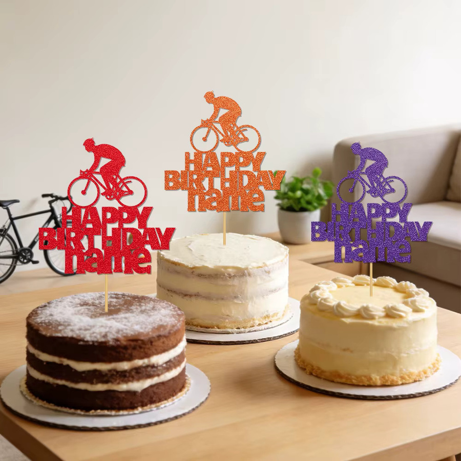 Personalisierter WEIGAO Geburtstagstortenaufsatz mit funkelndem Fahrrad- und Happy-Birthday-Musterdesign - Bild 2