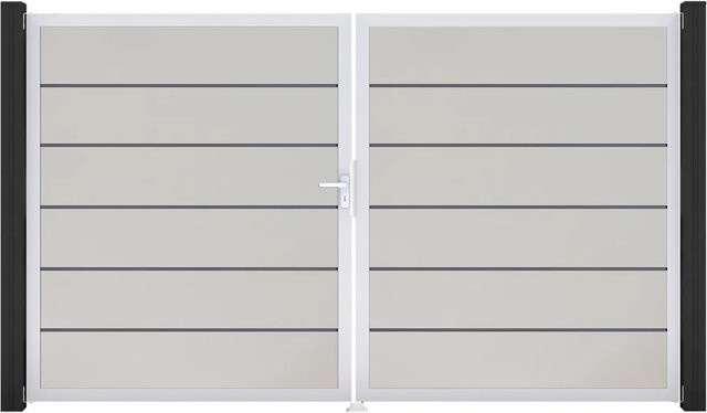 GroJa Tor Basicline Premium 2-flügelig Weiß Rahmen EV1 B: 306 cm, H: 180 cm DIN Links mit Sichtschutz - Bild 1