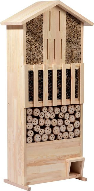 DOBAR XXL Insektenhotel-Wand mit Igelhaus aus massivem Kiefernholz in Beige - Bild 1