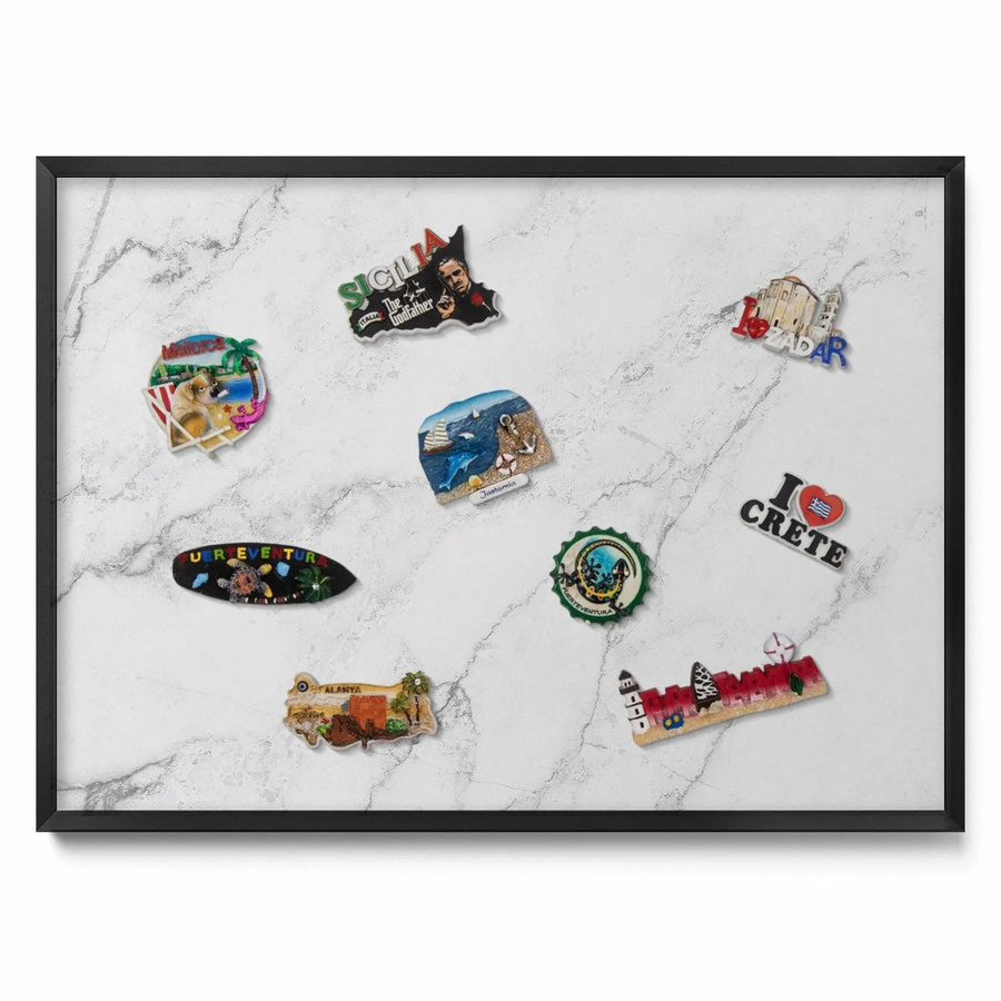 Tulup Magnettafel für Reisesouvenirs in hellem Marmor-Design mit schwarzem Rahmen, B: 70 cm, H: 50 cm - Bild 2