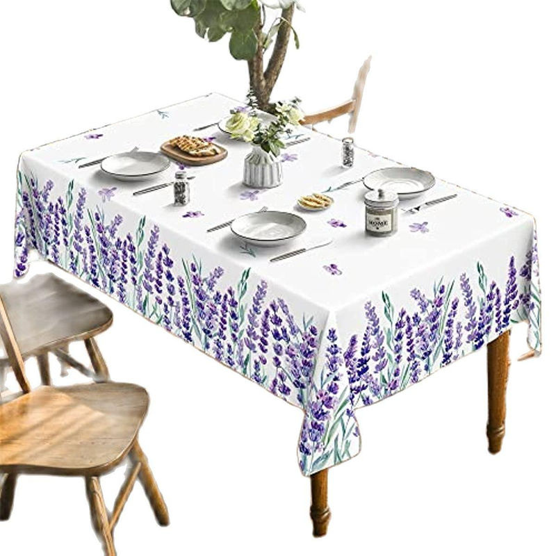 Binchi Outdoor Equipment Tischdecke mit lila Lavendel-Blumenmuster, rechteckig, wasserabweisend, Farbe: Lila und Weiß - Bild 2