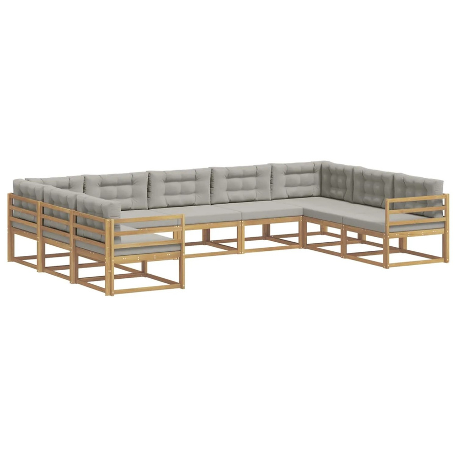 vidaXL Outdoor-Sofagarnitur in U-Form aus Akazienholz mit Kissen in Weiß und Hellgrau - Bild 2