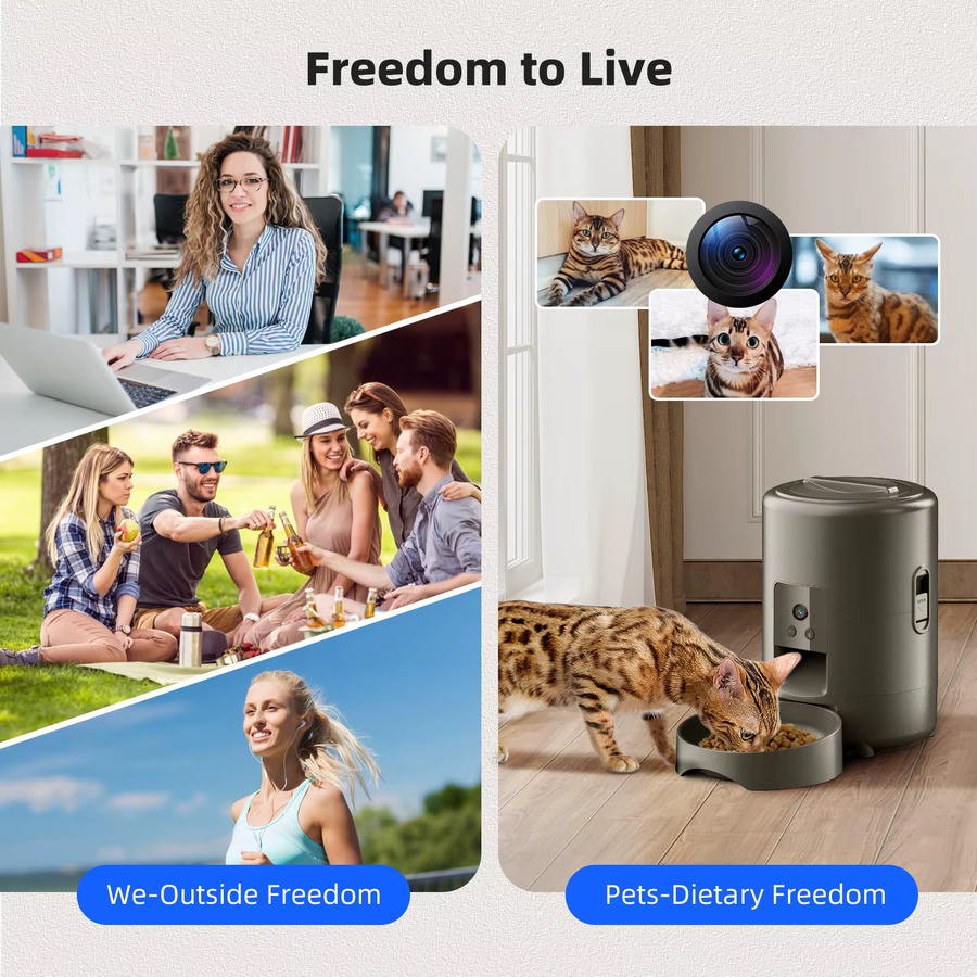 ZYfeeder Automatischer Haustierfutterspender mit Kamera und WLAN-App-Steuerung, 2L, Grau - Bild 5