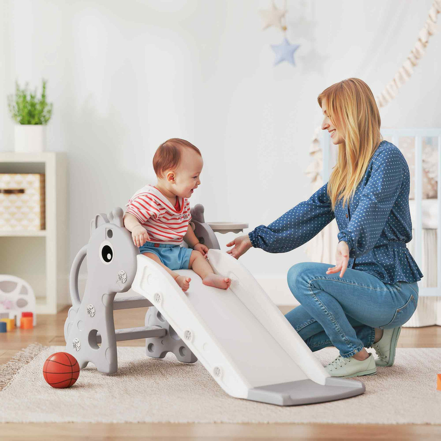 AIYAPLAY Kinderrutsche 3 in 1 mit Basketballkorb Grau Giraffenform - Bild 2