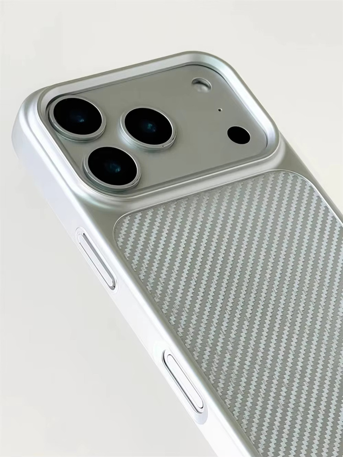 YUEDESHENG Magnetische Schutzhülle im Carbon-Faser-Design für iPhone 17, 16 und 15 Pro Max, Farbe: Silber, Kompatibel mit MagSafe - Bild 3