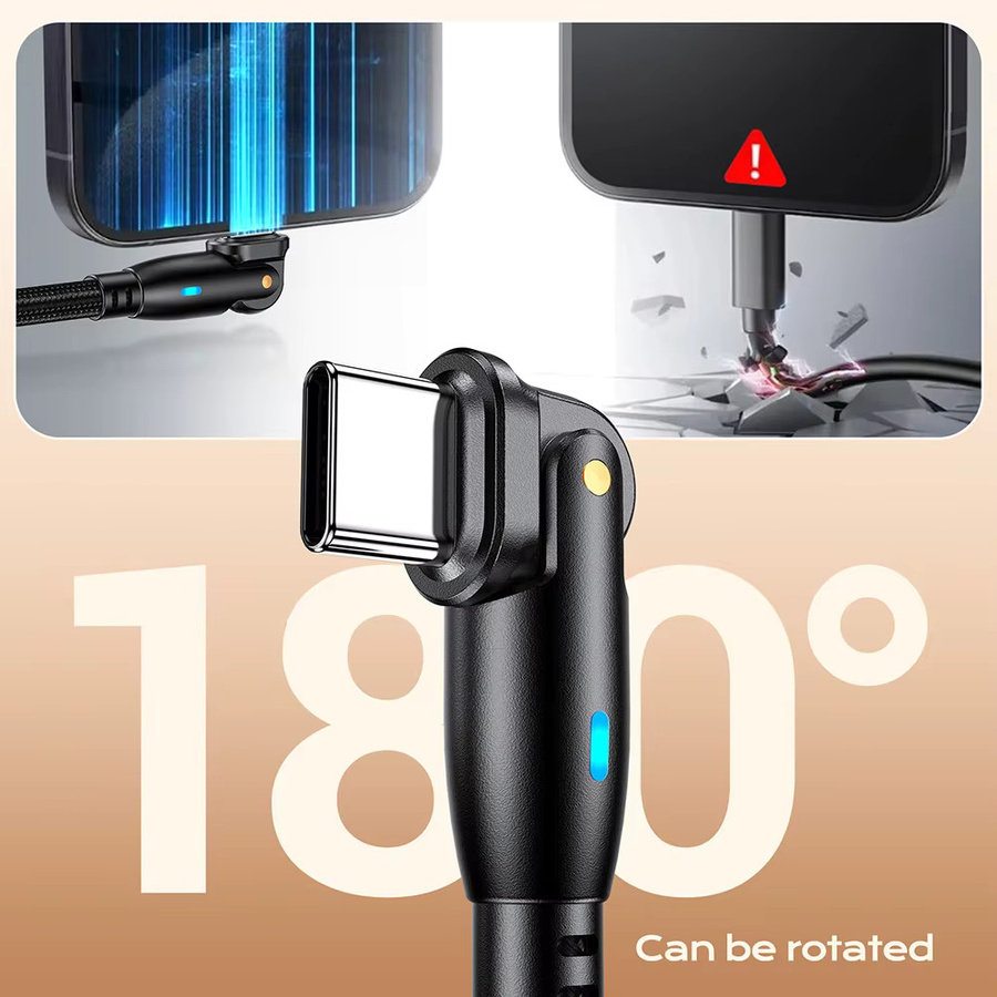 AUFU USB Typ-C-Kabel 5A PD100W 180 Grad drehbares Schnellladekabel in Schwarz - Bild 5