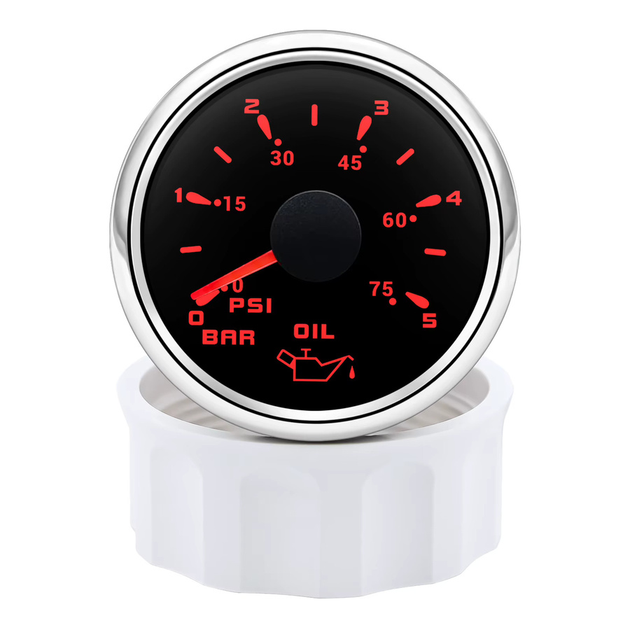 ZMFJH Öldruckmesser mit 7-Farben-Hintergrundbeleuchtung, 52mm, 0-5 Bar / 0-75PSI, wasserdichte Anzeige für Auto, Marine und Yacht, Multicolor - Bild 5