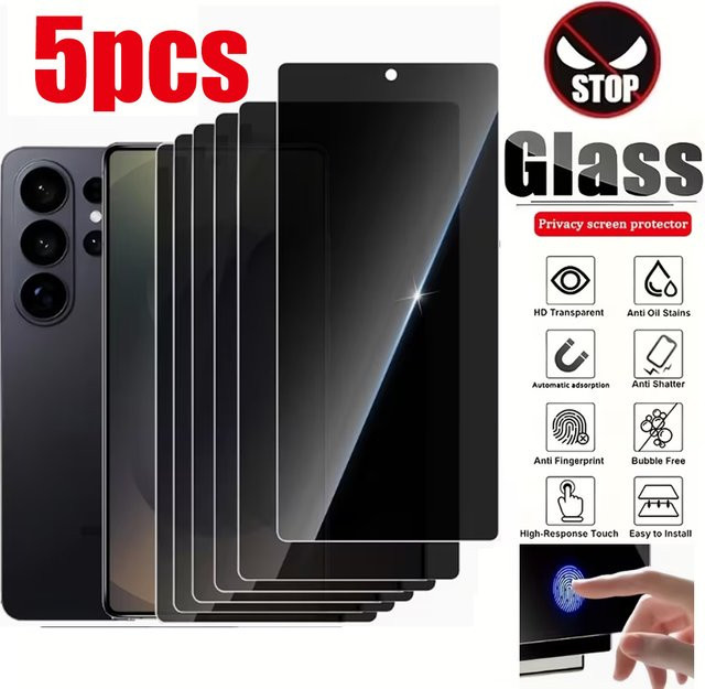 Samsung S25 Ultra Privatsphäre-Displayschutz aus gehärtetem Glas mit Anti-Spy-Funktion und vollständiger Abdeckung, Transparent - Bild 1