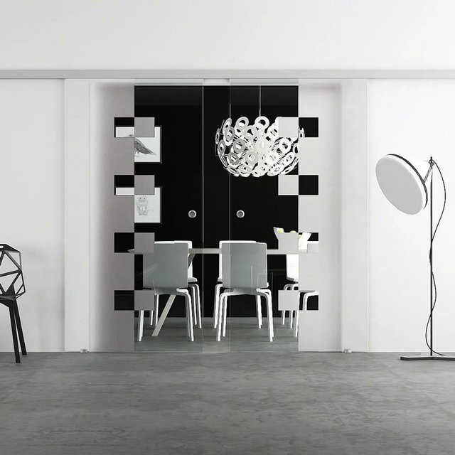 Levidor Doppelglasschiebetür Komplettset Wolfsburg aus Aluminium in Silber mit transparentem Glas und SoftClose, B/H: 77,5 x 205 cm - Bild 1