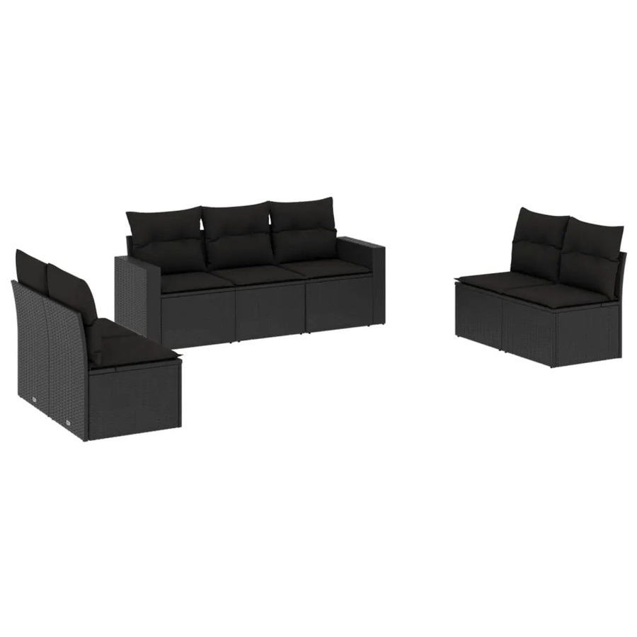 vidaXL 7-tlg Garten-Sofagarnitur in L-Form aus Poly Rattan und Metall mit Kissen in Schwarz - Bild 2