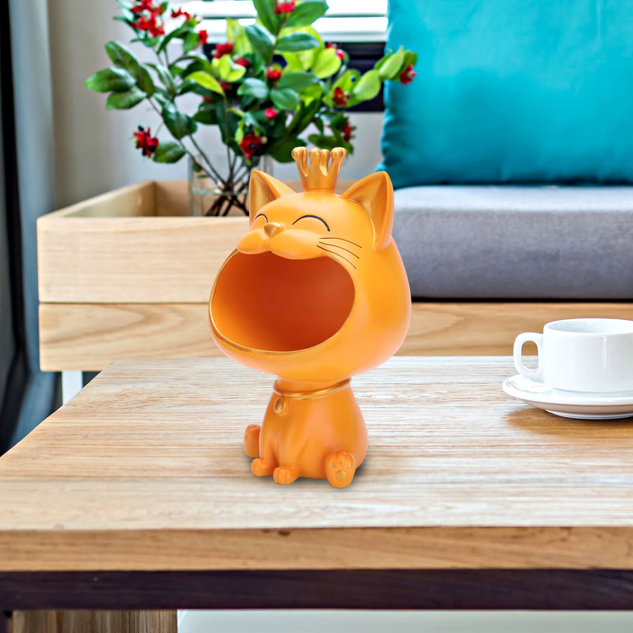 Jaysuing Lachende Katze Statue aus Harz in Weiß als kreative Desktop-Schlüsselbox und Dekoration - Bild 3
