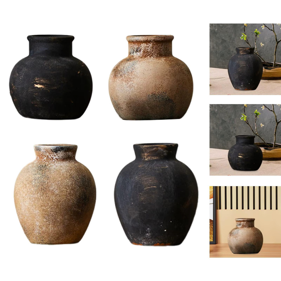 Rustikale Keramikvase Kesoto in Schwarz für Tischdekoration und Büro, Höhe: 15,0 cm, Durchmesser: 12,7 cm - Bild 4