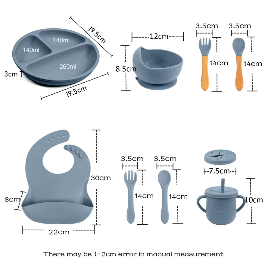 8-teiliges Baby-Fütterungsset mit wasserdichten Lätzchen, Antirutsch-Essteller, Saugschüssel, Löffel und Becher für Kinder, waschbar - Bild 2