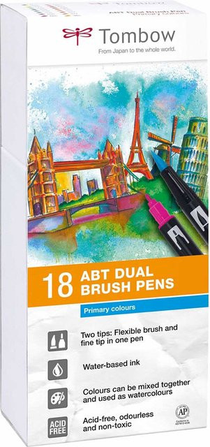 Tombow ABT Dual Brush Pen Set mit 18 Primärfarben in Multicolour und Purple - Bild 1