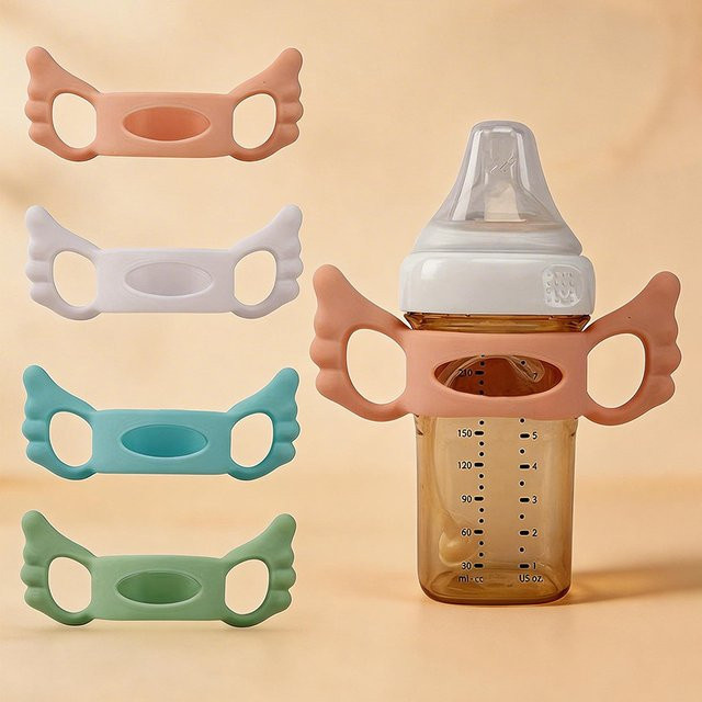 Roroy 2er-Set Silikon-Griffhüllen in Engelsflügel-Design für Weithals-Babyflaschen - Bild 1