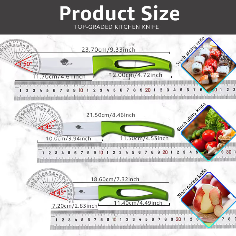 MYVIT Keramikmesser-Set mit grünem Griff und weißer Klinge für Obst und Allzweckaufgaben - Bild 4