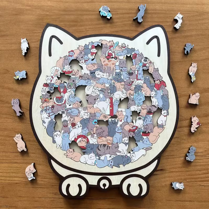 SHNGki Morandi Color Katzenförmiges Holzpuzzle, 135 Teile - Bild 4