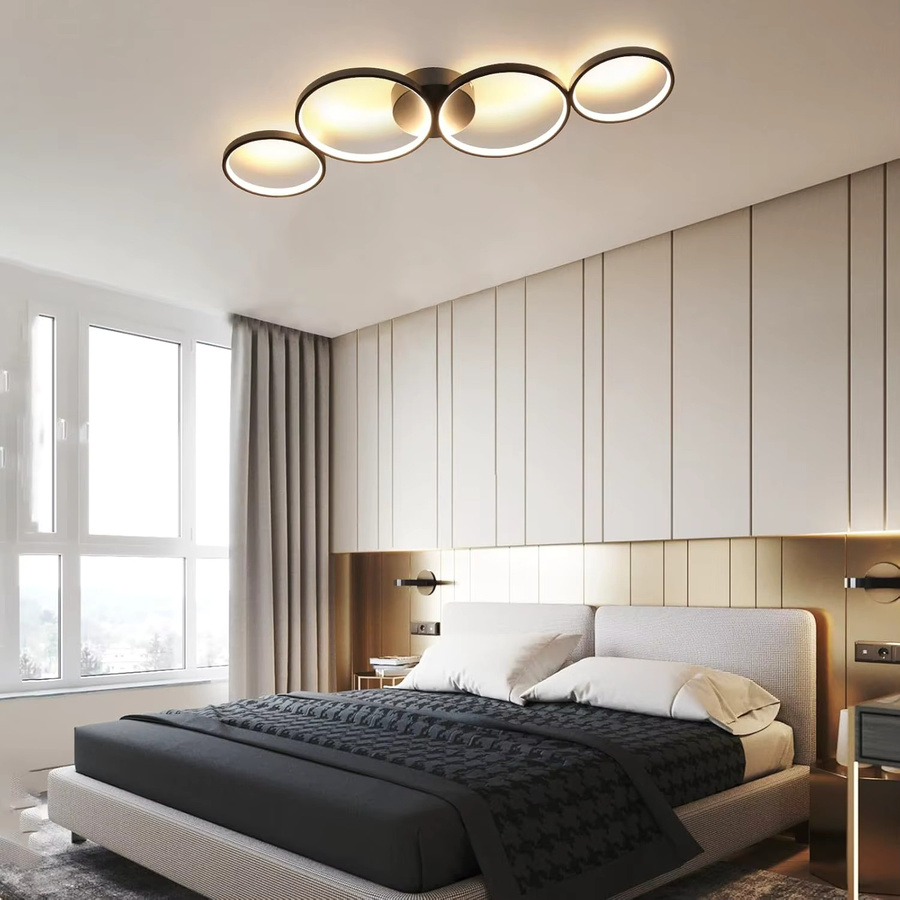 Cliheet 4-Ring LED-Deckenleuchte in Schwarz, modern, dimmbar mit Fernbedienung, 55 W, Durchmesser: 88 cm - Bild 3