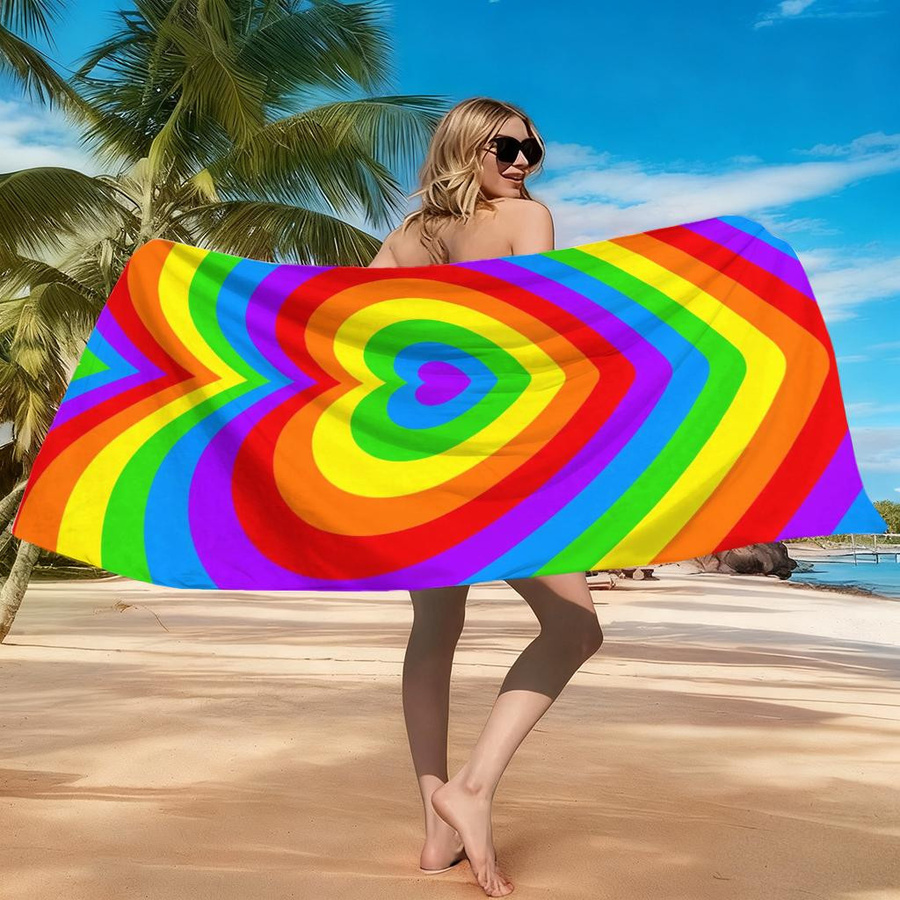 Sandfreies und schnelltrocknendes Strandtuch mit Regenbogen-Herz-Design von JMG Household Supplies, Mehrfarbig, B: 60 cm, H: 40 cm - Bild 3