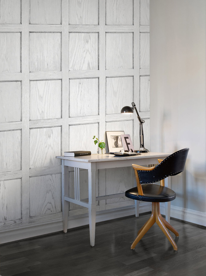 Rebel Walls Mural Panel Geometric Wood Look in Weiß - Bild 1