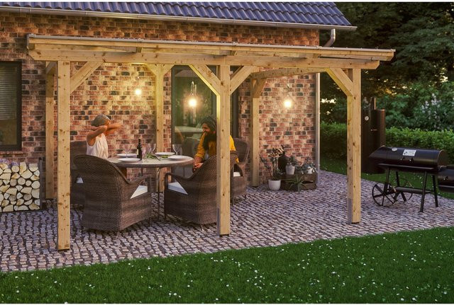 Skan Holz Terrassenüberdachung Siena aus Leimholz in Natur-Beige mit Polycarbonat-Dach, Breite: 434 cm, Tiefe: 250 cm - Bild 1