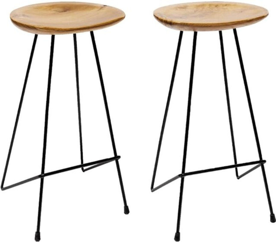 Vidaxl Barhocker 2er Set aus Massivholz Teak und Metall im Industrial Design, Braun/Natur - Bild 1