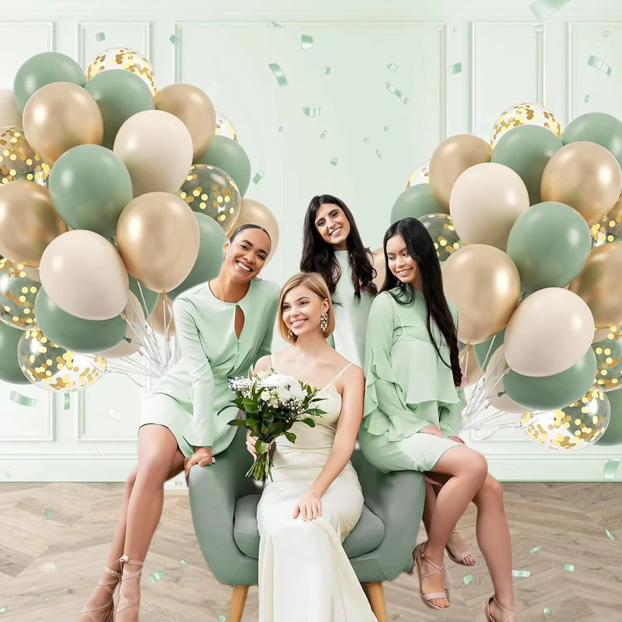 60 Stück Konfetti-Ballons in Salbeigrün, Sandweiß und Gold für deine Boho-Dekoration bei Hochzeiten, Geburtstagen oder Babypartys - Bild 2
